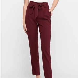 Express High Waisted Paperbag Ankle Pant in Burgundy